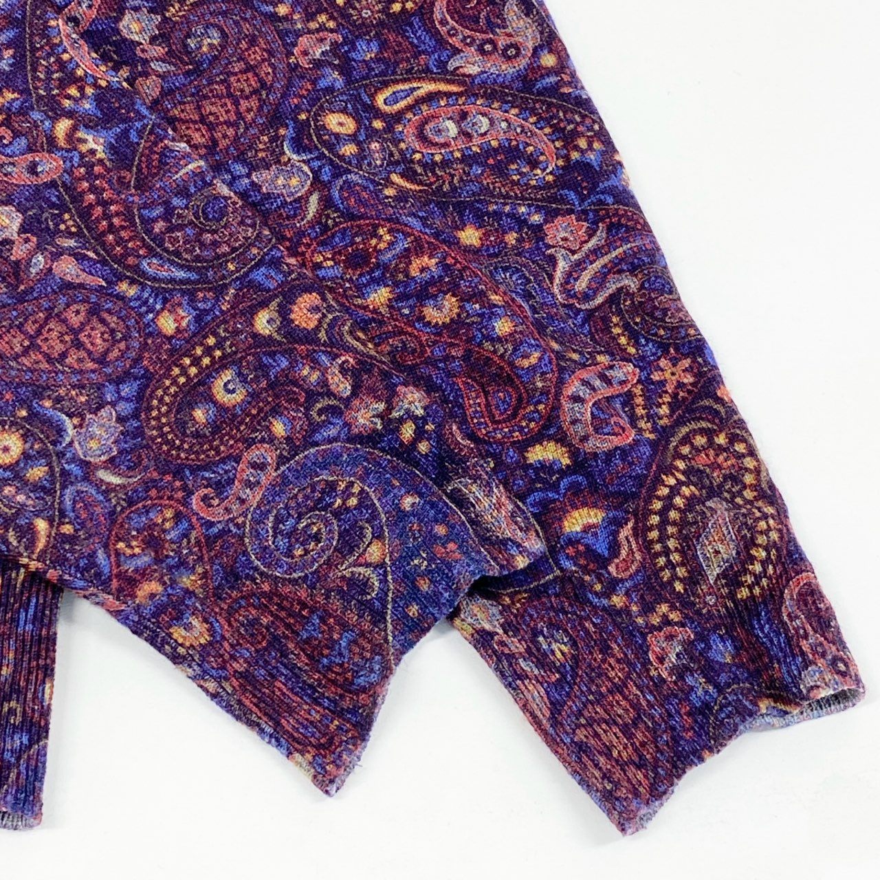 81d4 《美品》 ETRO エトロ ペイズリー 薄手ニットセーター L パープル イタリア製 総柄