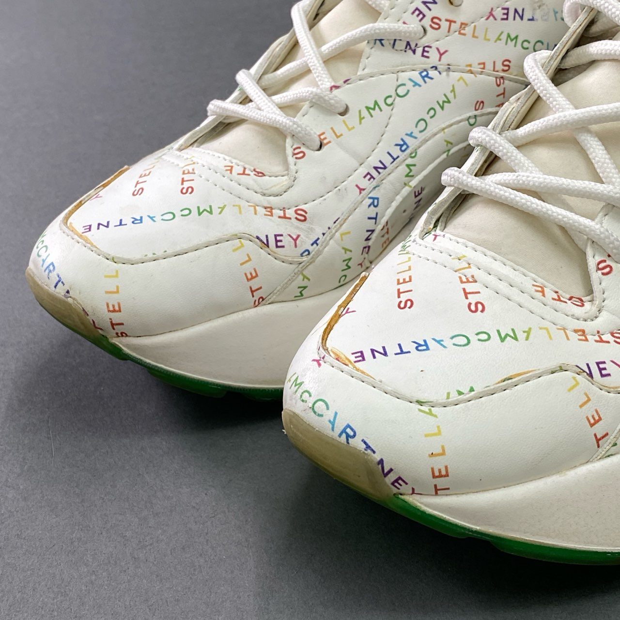 4d21 STELLA McCARTNEY ステラマッカートニー レインボーロゴ レースアップスニーカー 36 ホワイト レザー シューズ 箱付き