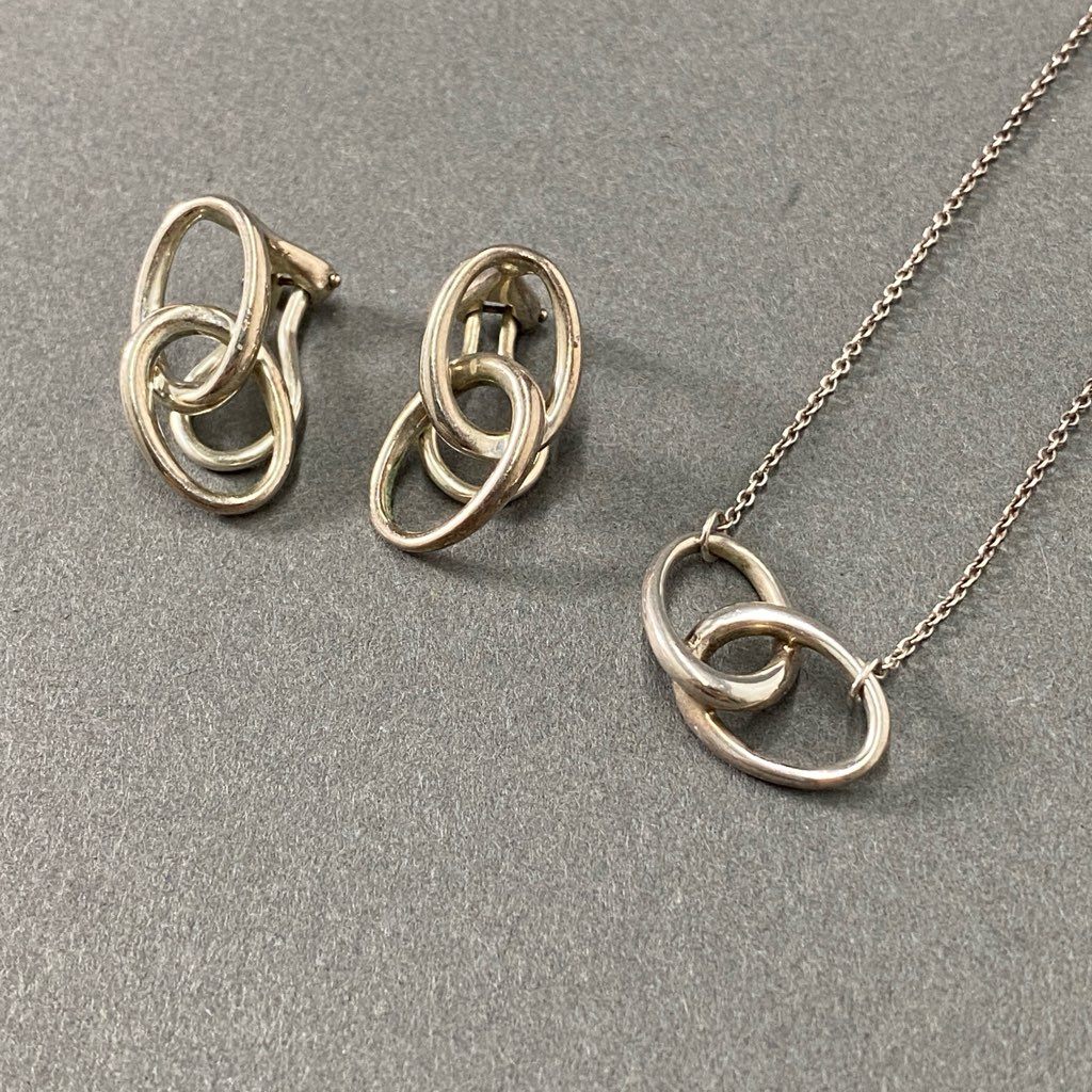 4d12 《2点セット》 TIFFANY&Co. ティファニー ネックレス × イヤリング セット ダブルループ シルバー 925 アクセサリー ジュエリー SILVER