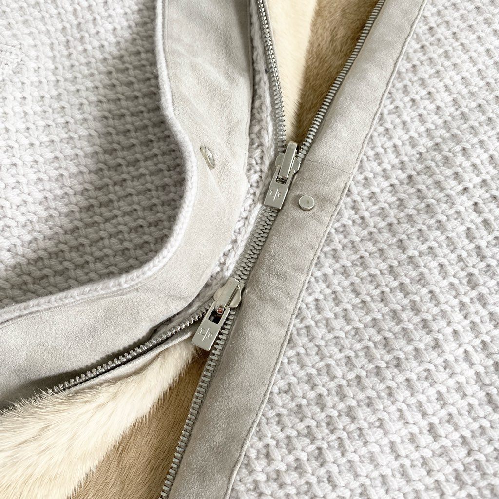 81i11 【美品】Loro Piana ロロピアーナ ベビーカシミヤ100% リバーシブル ローゲージニットブルゾン ミンクファー 毛皮コート FAI6284 サイズM レディース 女性用 アウター