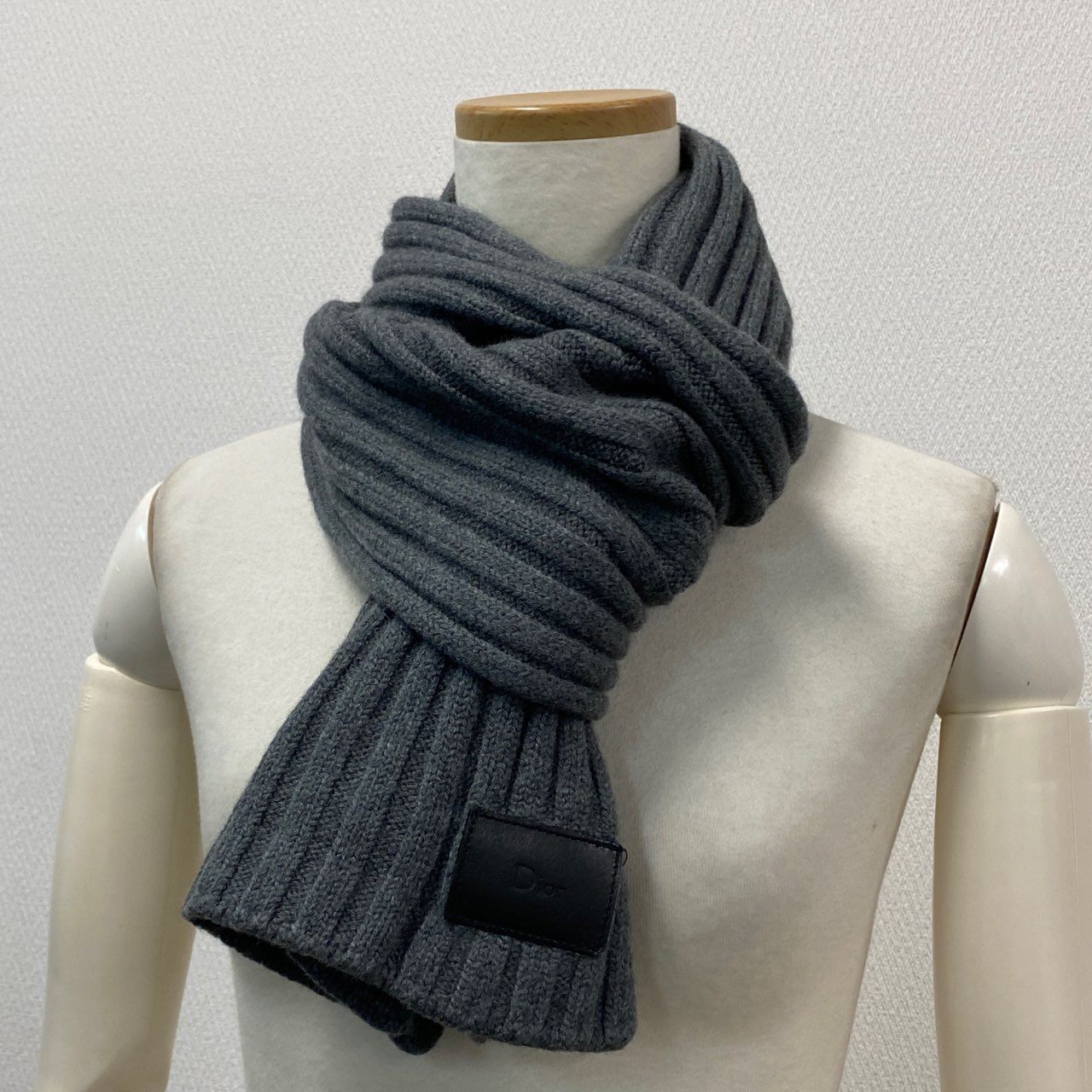 a20 Dior HOMME ディオールオム ウールニットマフラー グレー Wool イタリア製 ショール スヌード ストール