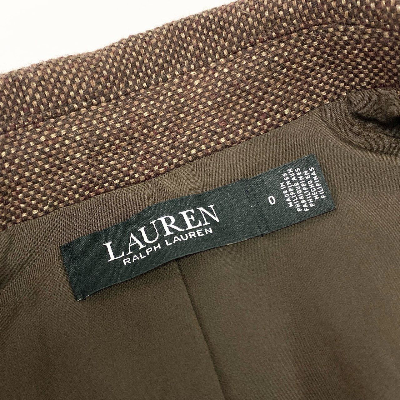 14j9 《美品》LAUREN RALPH LAUREN ローレンラルフローレン テーラードジャケット ツイードジャケット ジャケット 0サイズ ブラウン レディースu02t