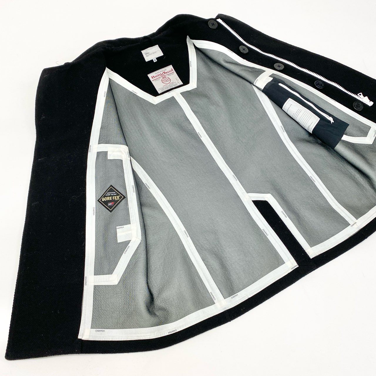 73j28 visvim. ヴィズヴィム 大きいサイズ Harris Tweed ハリスツイード 1LIEUTENANT COAT 3L Pコート ピーコート  GORE-TEX  XL ブラック ウールo07t