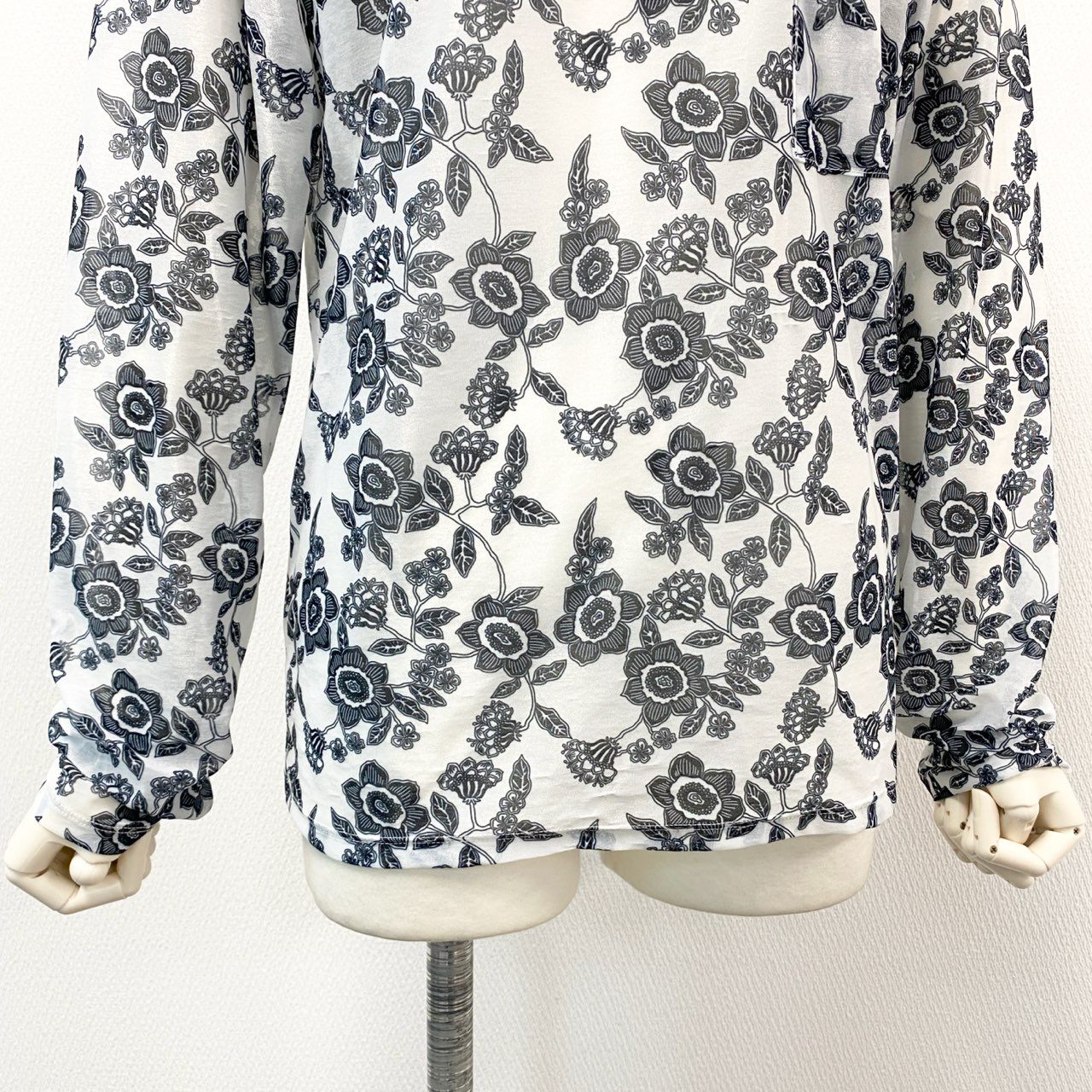 41h24 FUMIE TANAKA フミエタナカ シアープリント ロングスリーブTシャツ カットソー トップス 1 ホワイト ブラック ポリエステル レディースu02t