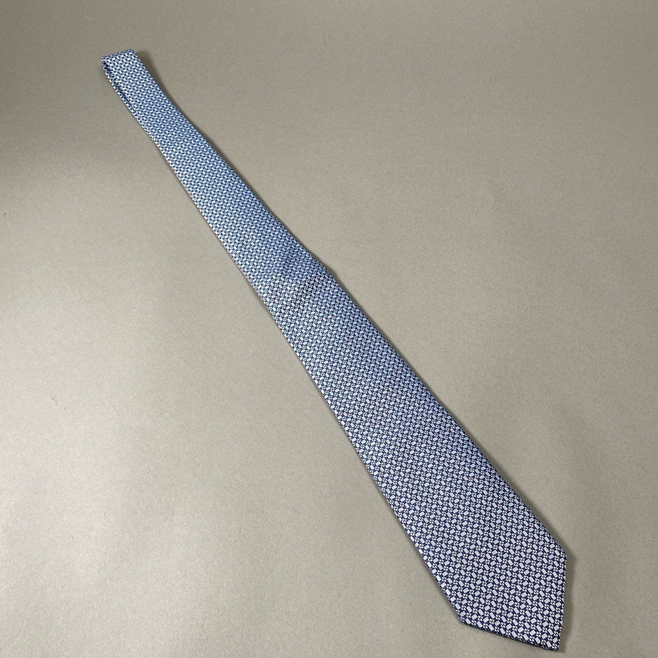 i10 《美品》 HERMES エルメス Hロゴ ネクタイ 総シルク ビジネス◎ ブルー シルク100 SILKk02i