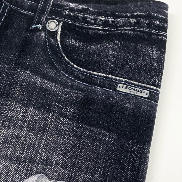 80g23 【美品】 LEONARD レオナール ボトムス デニム柄 花柄 テーパードパンツ オールストレッチ レディース 女性用 0563801 40 ブラック【中古】