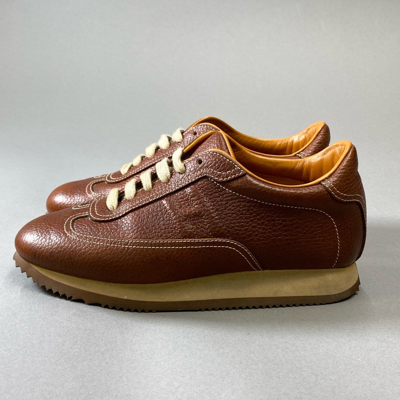 6j16 HERMES エルメス クイックレザースニーカー スニーカー シューズ レースアップ 38サイズ ブラウン レザー レディースu02t