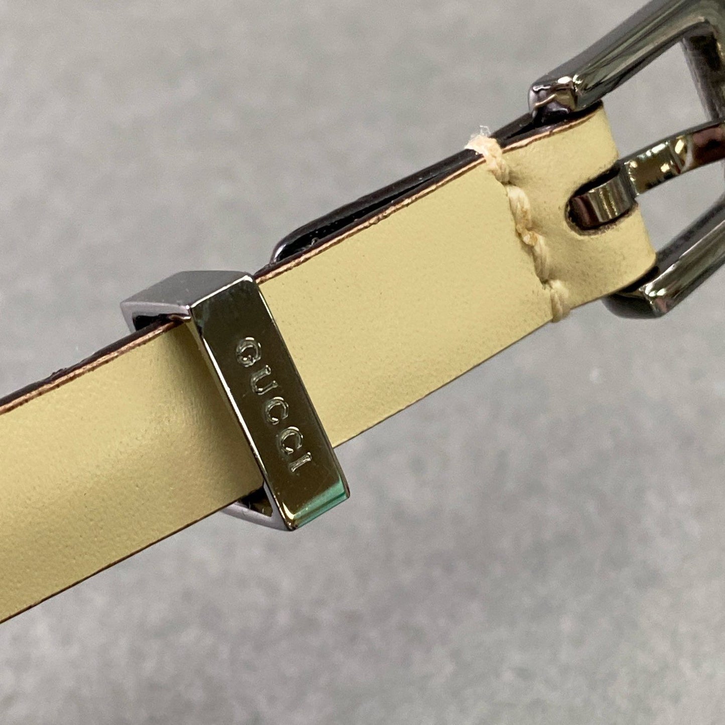 e8 GUCCI グッチ レザー 細ベルト 70 / 28 ベージュ ブラック Leather Belt イタリア製