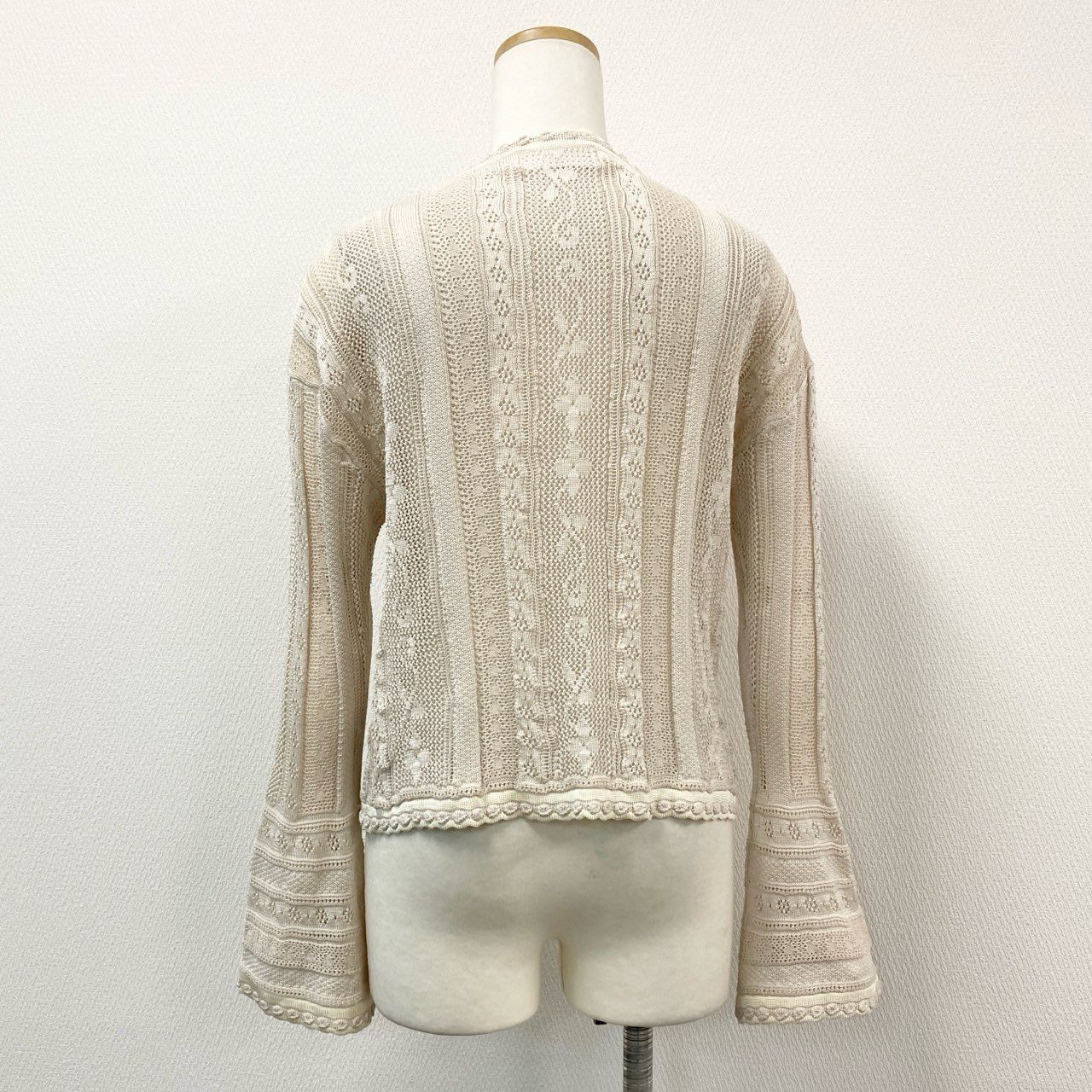 71f27 Mame Kurogouchi マメクロゴウチ Traditional Curtain Lace Knitted Cardigan ニットカーディガン トップス サイズ1 アイボリー レディース 日本製