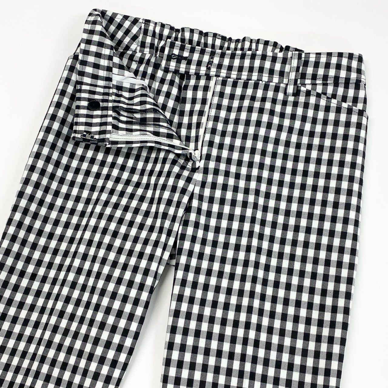 11f12 《美品》 M'S GRACY エムズグレイシー ギンガムチェック パールビーズ クロップドパンツ 38 ブラック ボトムス 日本製