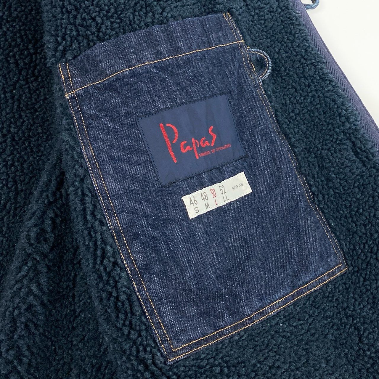 17e7 Papas パパス デニム ダッフルコート ロゴ刺繍 トグルボタン アウター フーディ カバーオール 50 Lサイズ インディゴ コットン