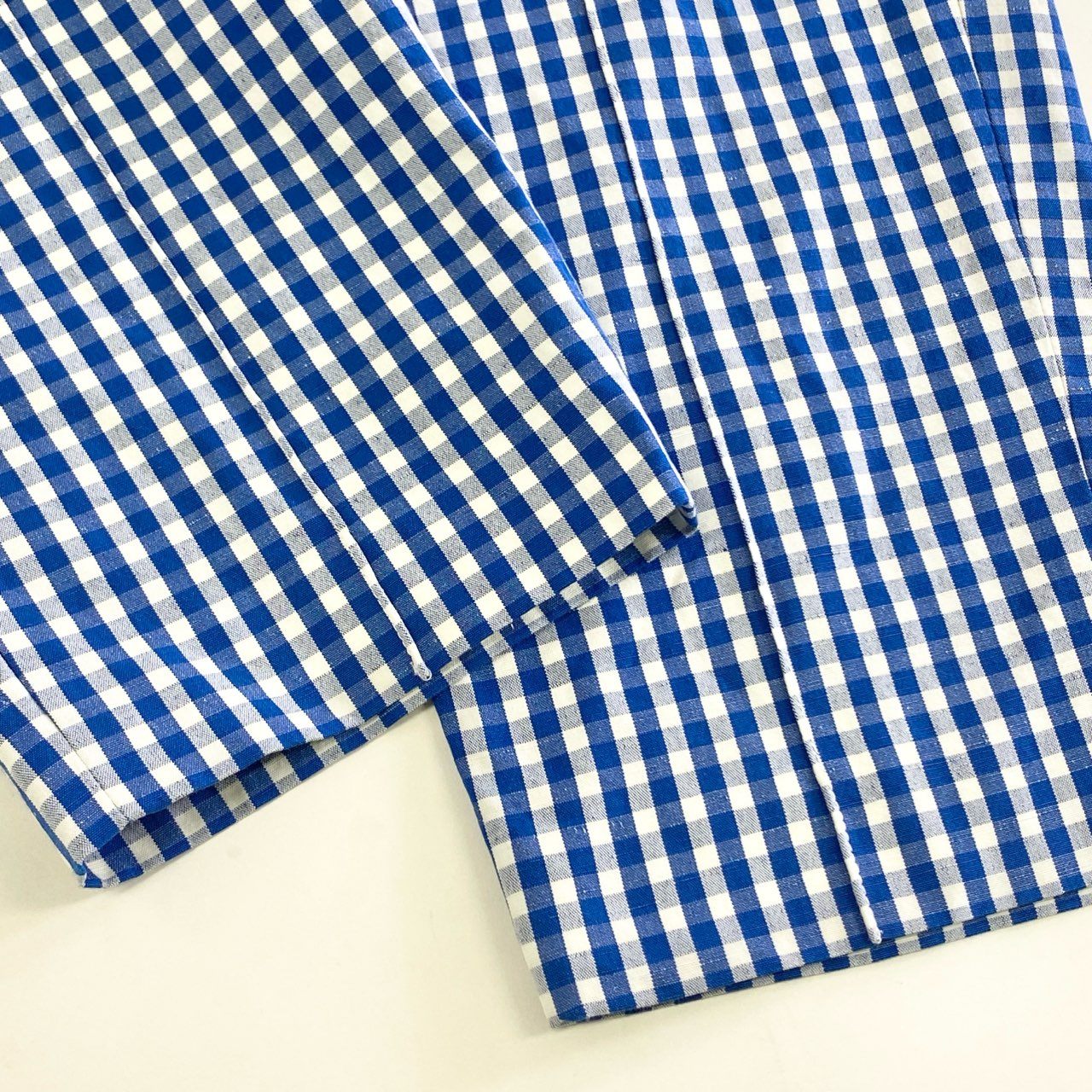52k9 《美品》定価¥50,600 Drawer ドゥロワー ギンガムチェックステッチパンツ 38 ブルー リネン混 日本製 UNITED ARROWS