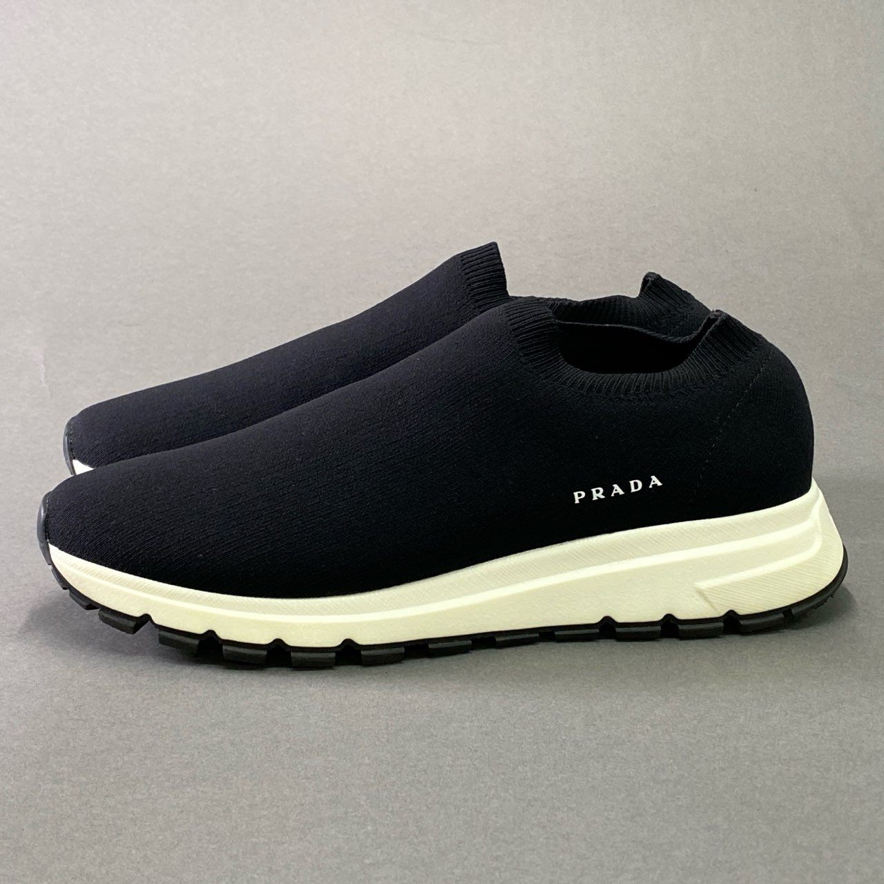 1d21 《美品》 PRADA プラダ Knit Socks Sneakers ニットソックス スニーカー 6 ブラック シューズ スリッポン 箱付き