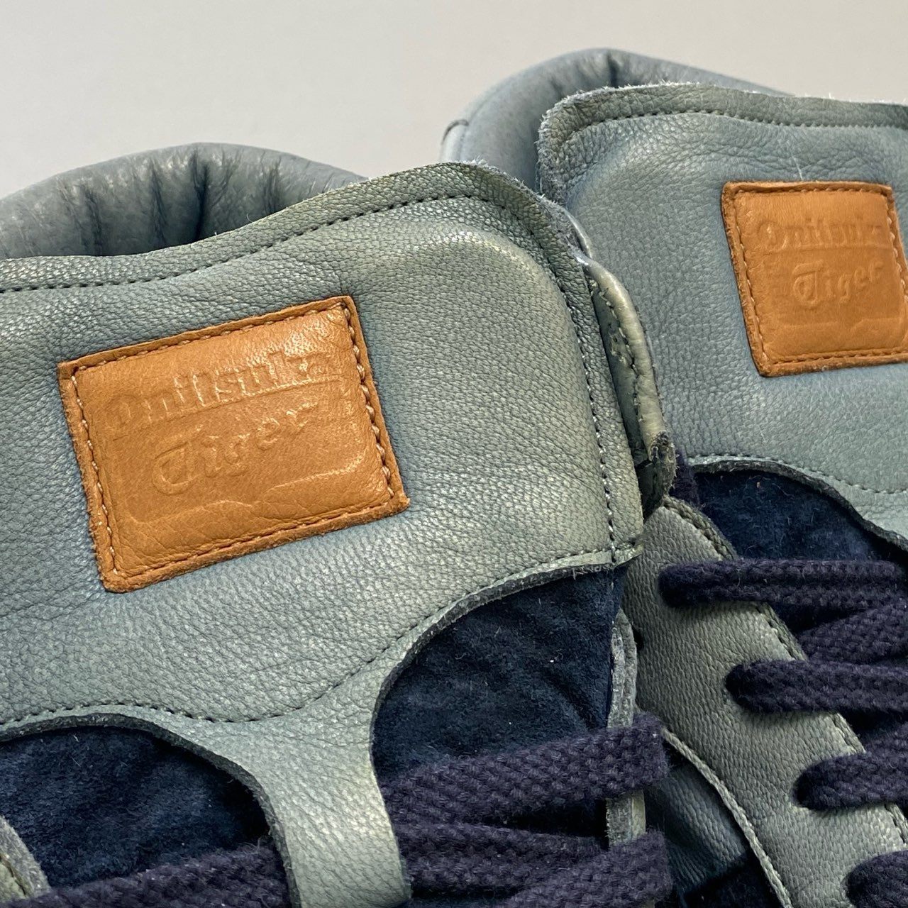 1h15《美品》COACH コーチ × Onitsuka Tiger オニツカタイガー 染め加工 ヴィンテージライク ハイカットスニーカー 26cm ブルー レザー シューズ コラボ 日本製t18r