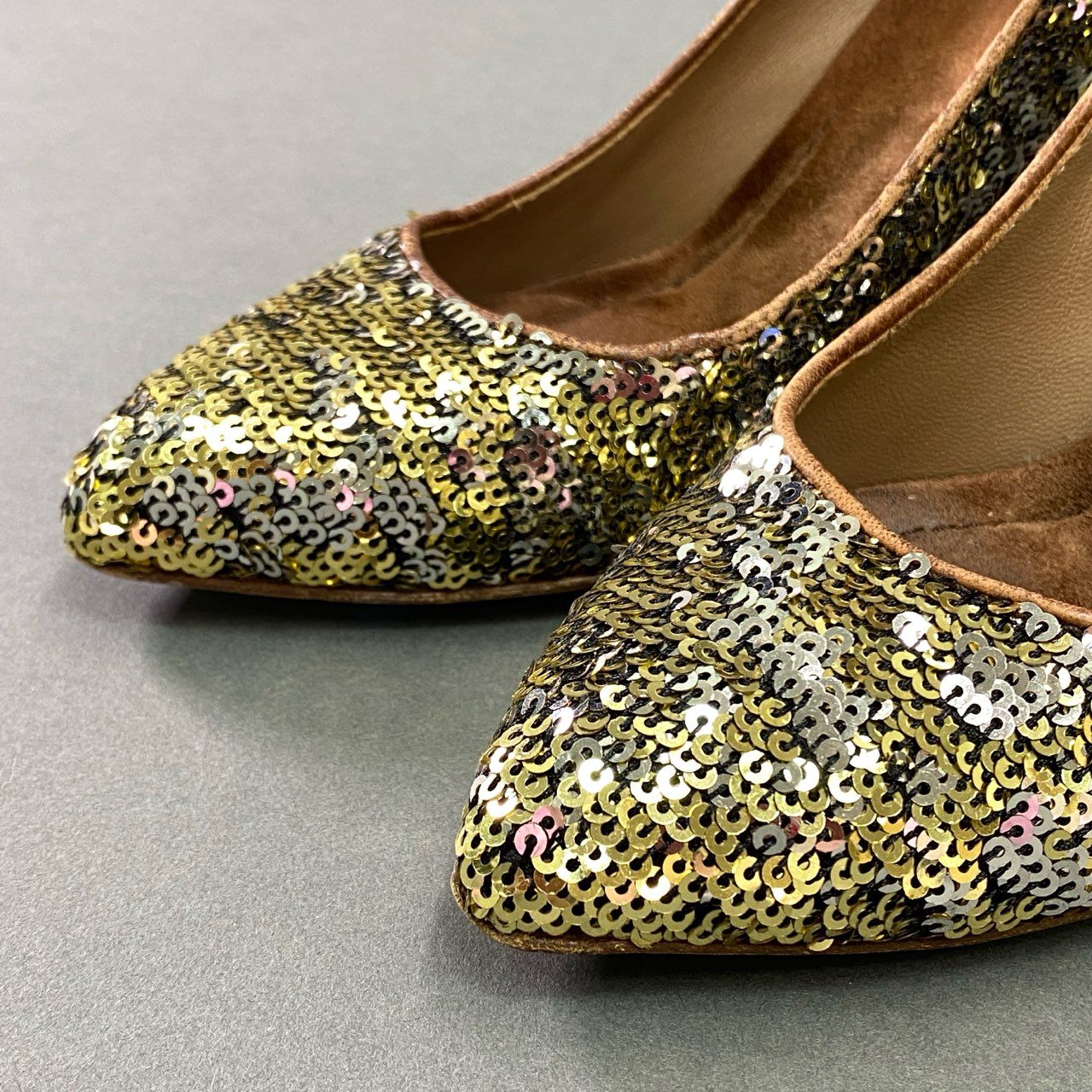 3k29 DOLCE&GABBANA ドルチェアンドガッパーナ イタリア製 スパンコール ヒールパンプス ハイヒール ポインテッドトゥ 37 ゴールド シルバー レディース