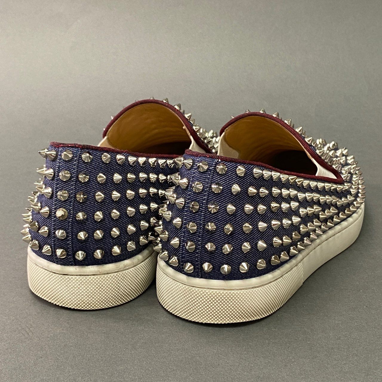 7l20 Christian Louboutin クリスチャンルブタン ローラーボート スパイク スリッポン スニーカー 41 1/2 ネイビー レザー イタリア製 シューズ ロックスタッズ
