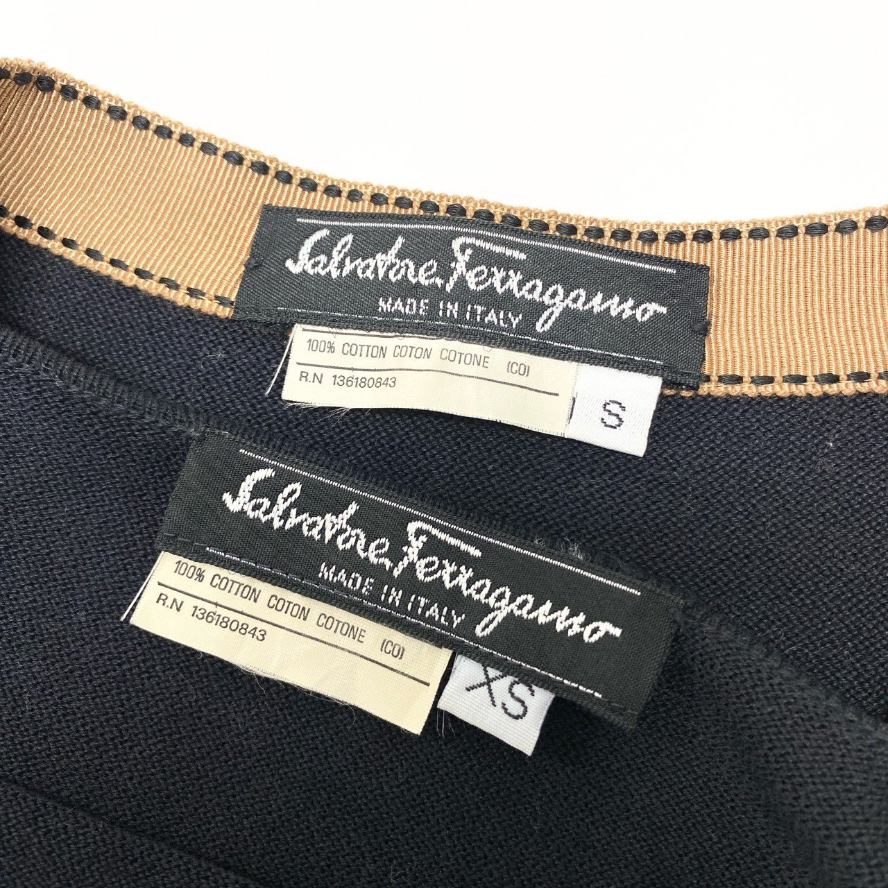 68b7 Salvatore Ferragamo サルヴァトーレフェラガモ アンサンブル コットンニット カーディガン キャミXS/カーディガンS ブラック レディース トップス ヴィンテージk02i