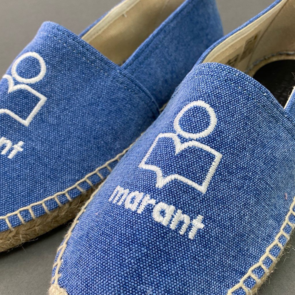 3d12 《美品》 ISABEL MARANT イザベルマラン エスパドリーユ スリッポン ロゴ刺繍 フラットシューズ 収納袋付き キャンバス 39 ブルー