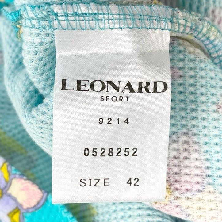 80g23 【美品】 LEONARD レオナール 七分袖カットソー トップス ストレッチ Vネックカットソー コットン 花柄 レディース 女性用 0528252 42 グリーン マルチカラー 綿100%