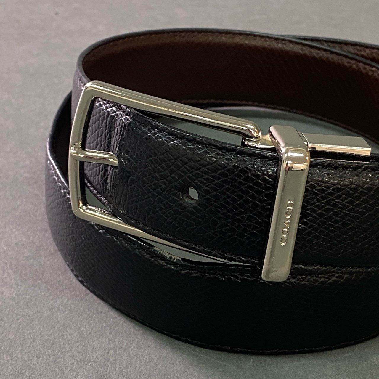 b12 COACH コーチ ピンバックル レザーベルト 約79.5-89.5cm ブラック Leather フォーマル ビジネス スーツ
