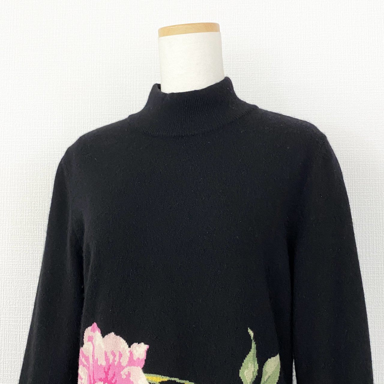 39h30 LEONARD レオナール チュニックワンピース ニットワンピース カシミアセーター 美しい花柄プリント 0327991 サイズM ブラック カシミヤ100% レディース 日本製