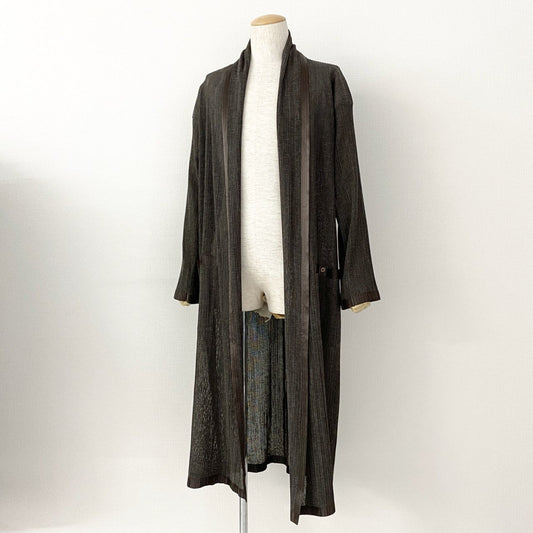 75e25 ISSEY MIYAKE イッセイミヤケ ガウンコート ロングカーディガン IM67-FA905 サイズL ブラウン ポリエステル100% レディース 日本製