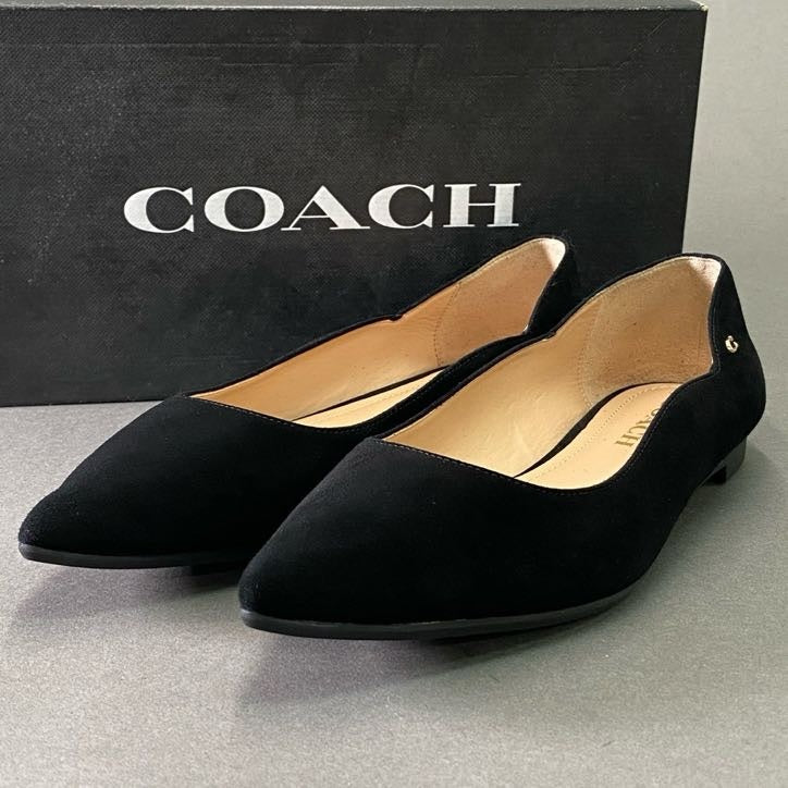 6d15 《未使用品》 COACH コーチ VIERRA SUEDE SKIMMER スウェードフラットパンプス G5224 6.5 ブラック スエードレザー シューズ セレモニー フォーマル 箱付き