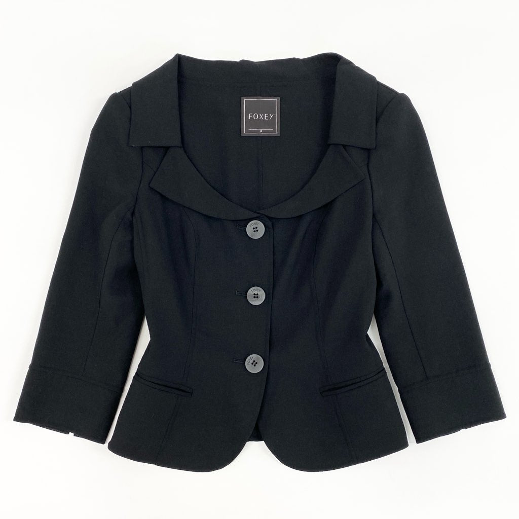 22d6 《美品》 FOXEY フォクシー ダブルフェイスジャケット テーラードジャケット ブレザー サイズ38 ブラック レディース 日本製