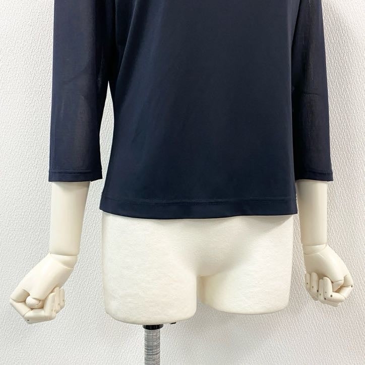 80g23 【美品】 LEONARD レオナール 七分袖カットソー トップス カンカン素材 モックネック 薄手 春夏 レディース 女性用 0159581 L ブラック