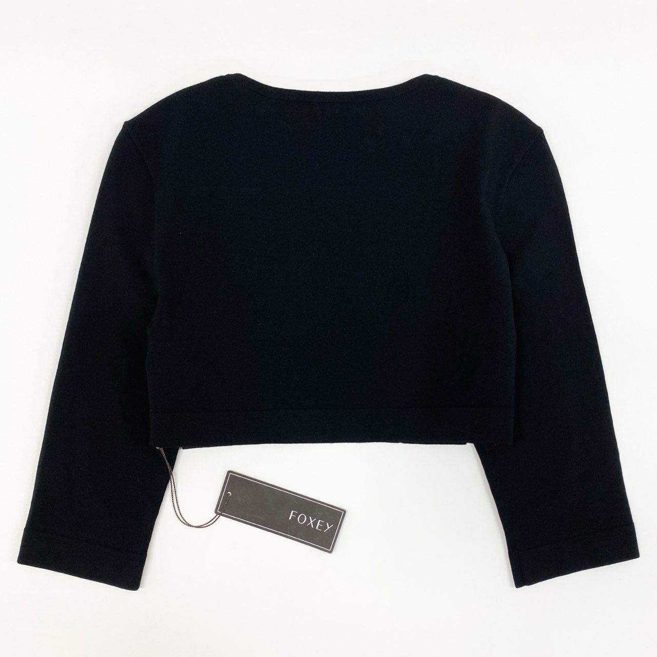 86f24 《極美品》 FOXEY フォクシー ニットカーディガン パーフェクトボレロ 五分袖 ロゴ刺繍 ショート丈 レディース タグ付き 28489 38 ブラック
