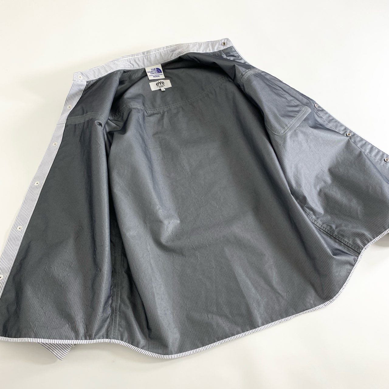 82j4 eYe COMME des GARCONS JUNYA WATANABE MAN THE NORTH FACE ジュンヤワタナベ ノースフェイス 22SS 耐久防風性ラミネート加工シャツジャケット ストライプ WI-B906 L ブルー