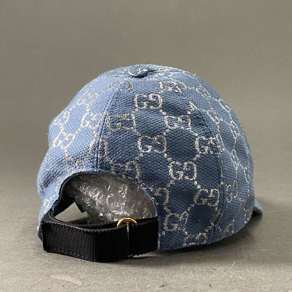 f6 GUCCI グッチ GGラメ ベースボールキャップ 631953 S 56cm ブルー 帽子 6パネル CAP イタリア製