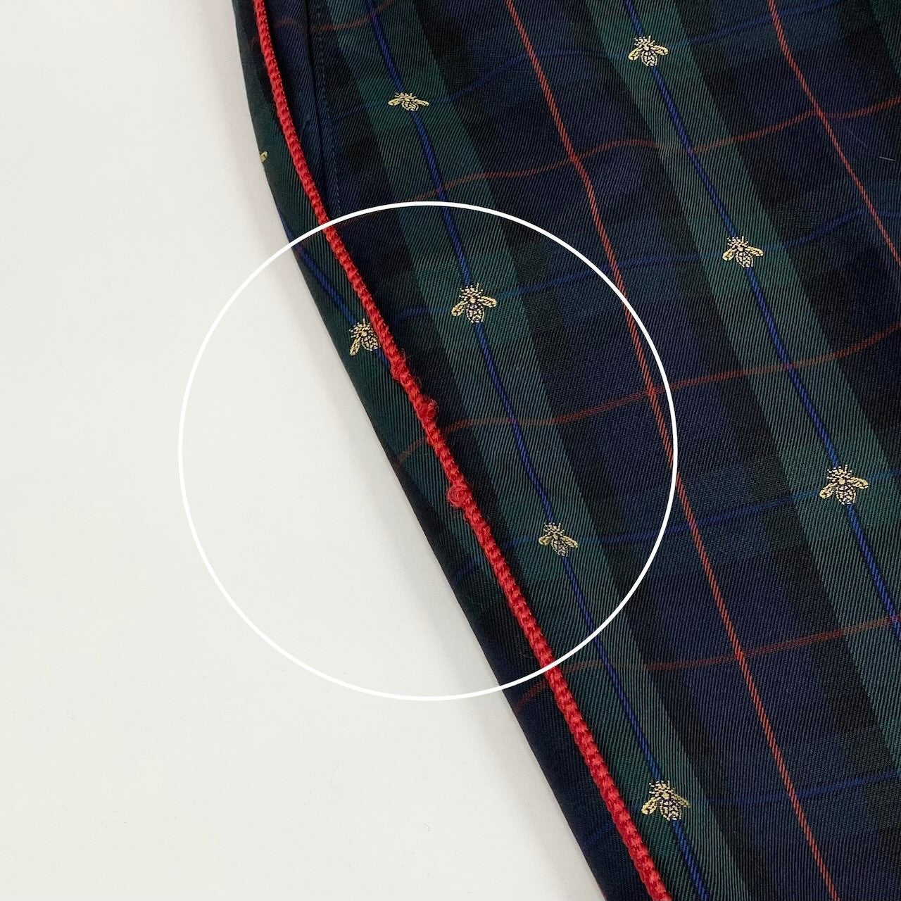41e14 GUCCI グッチ サイドラインチェックパンツ BEE 蜂 刺繍 タータンチェック イタリア製 52サイズ グリーン系 ウール100% メンズ 男性用u02t