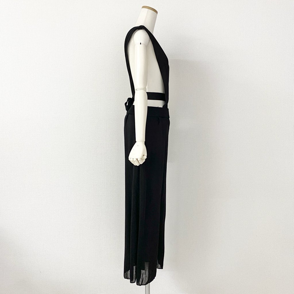 64e5 日本製 TAN タン Vサロペットニットパンツ TN19SS029 ブラック レーヨン レディース 春夏
