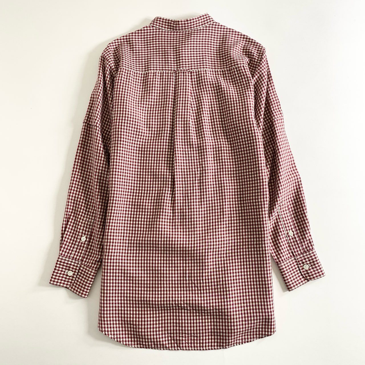 77d12 日本製 Papas パパス 長袖シャツ ボタンダウンシャツ チェックシャツ M レッド×ホワイト 絹 シルク100% メンズ 紳士服