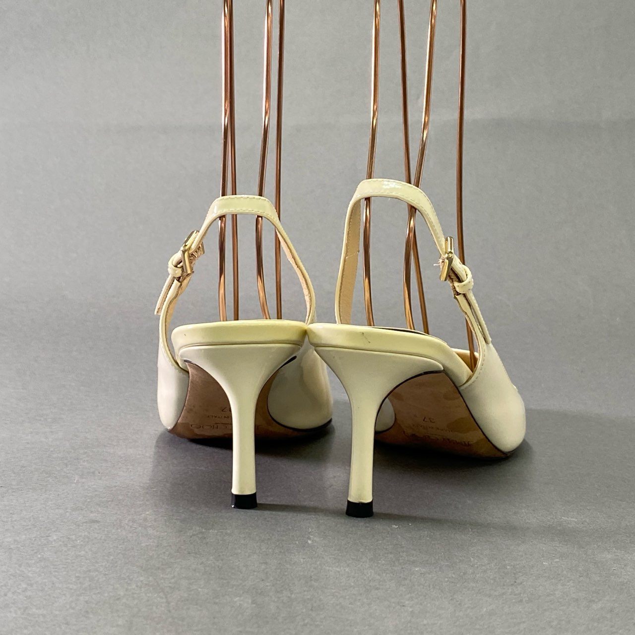 5j10 JIMMY CHOO ジミーチュウ ERIN 60 ストラップ エナメルパンプス 37 ホワイト パテントレザー スリングバック シューズ ミュール イタリア製
