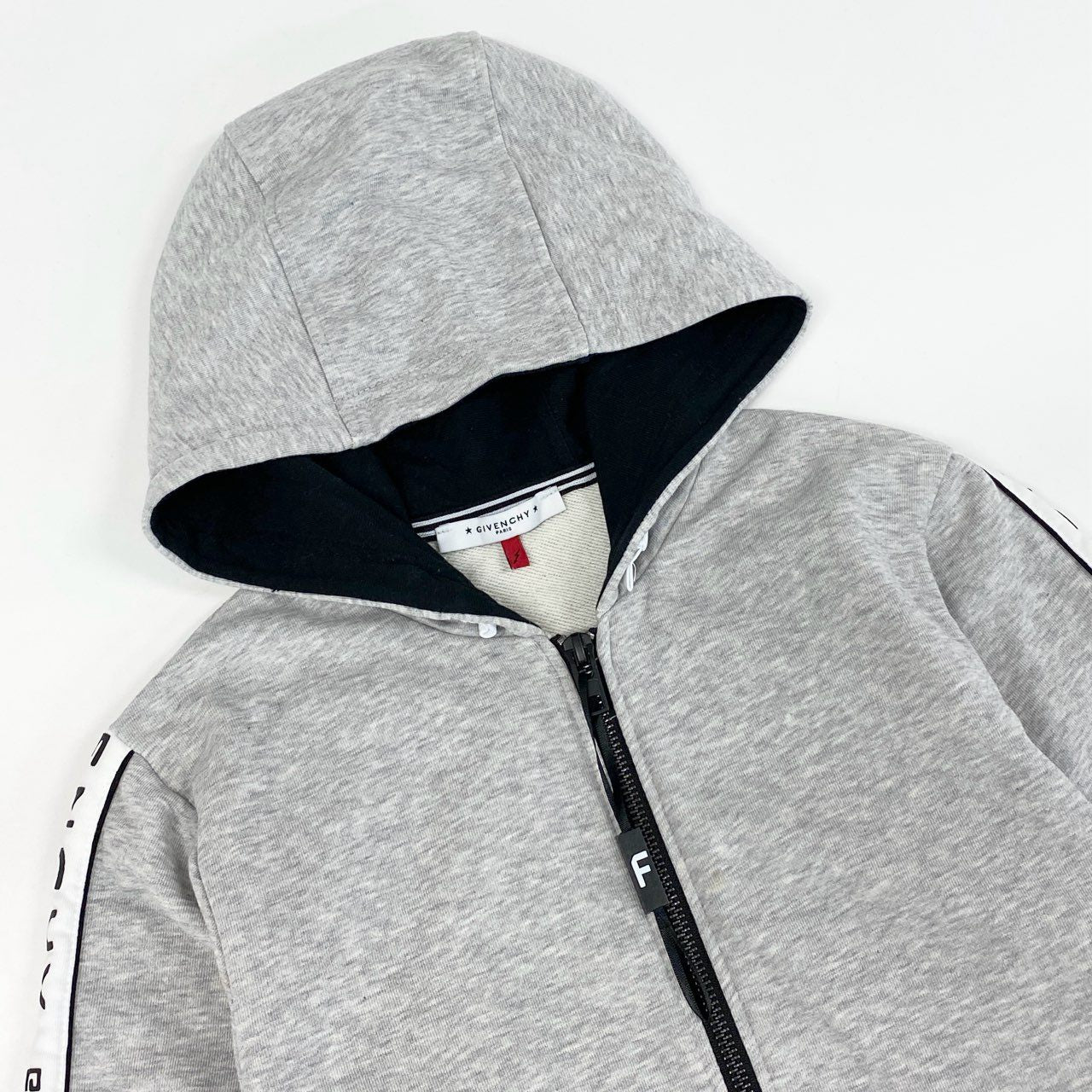 19g28 GIVENCHY ジバンシー サイドラインロゴ ジップアップ フーディ パーカー 12+ グレー コットン キッズ