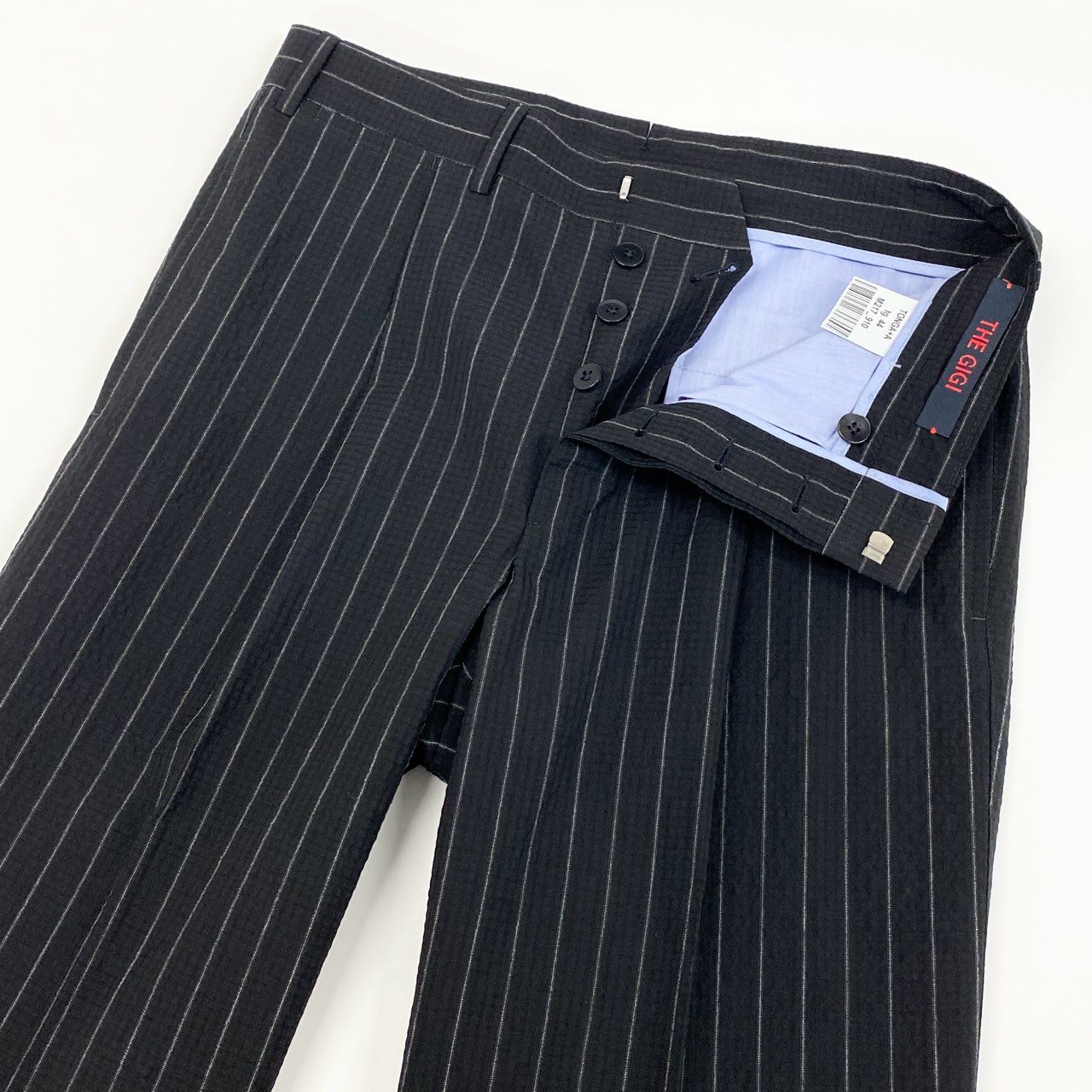 55f5 《美品》 THE GIGI ザ ジジ ストレッチ シアサッカーストライプ セットアップスーツ テーラードジャケット ブレザー スラックス トラウザーパンツ イタリア製 M217 44 ブラック
