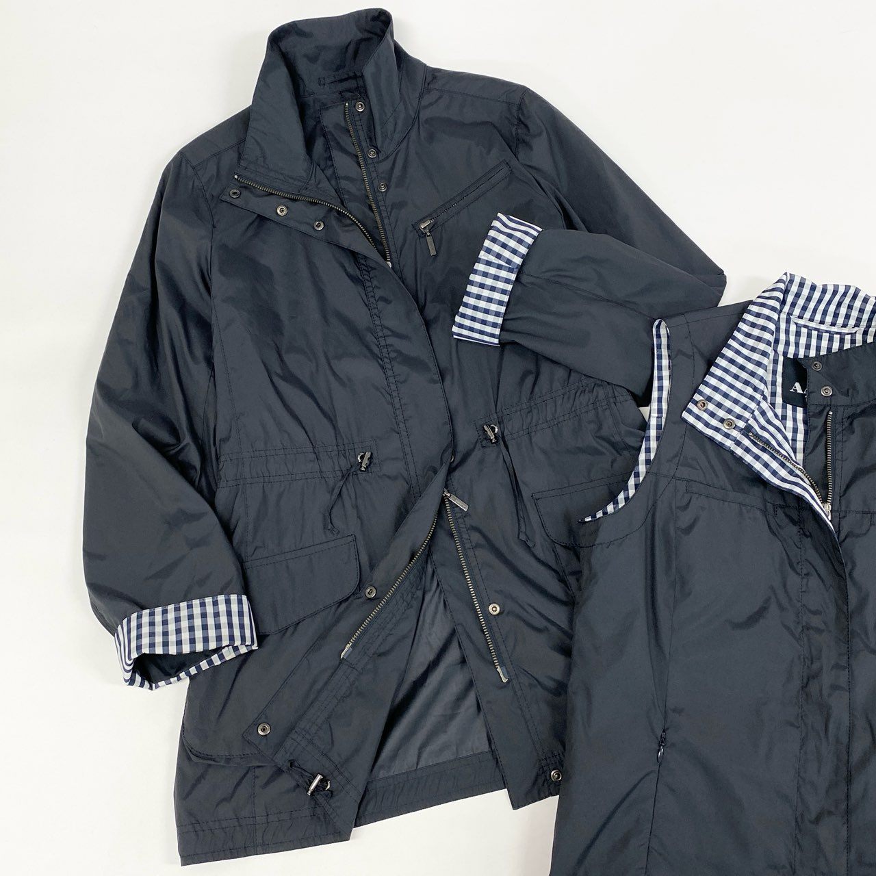 58i11 Aquascutum アクアスキュータム 2点セット ナイロンジャケット ドロストジャンパー ベスト ジレ ライナー付き レディース 女性用 1454100-39 12 ブラックu02t