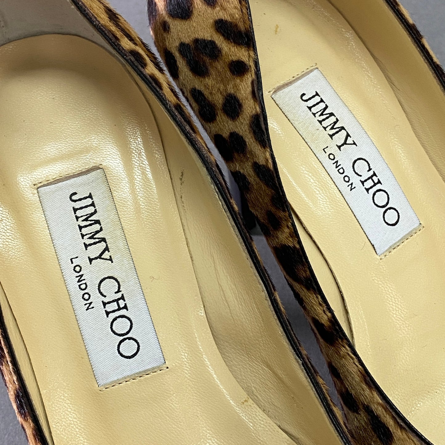 5l25 JIMMY CHOO ジミーチュウ レオパード ハラコ パンプス 35 1/2 ブラウン イタリア製 シューズ レザー