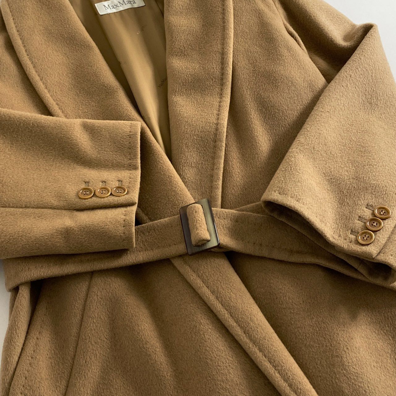 38g28 Max Mara マックスマーラ サイズ40 ベージュ キャメル100% キャメルコート ショールカラー ベルテッドコート レディース 女性用 コート