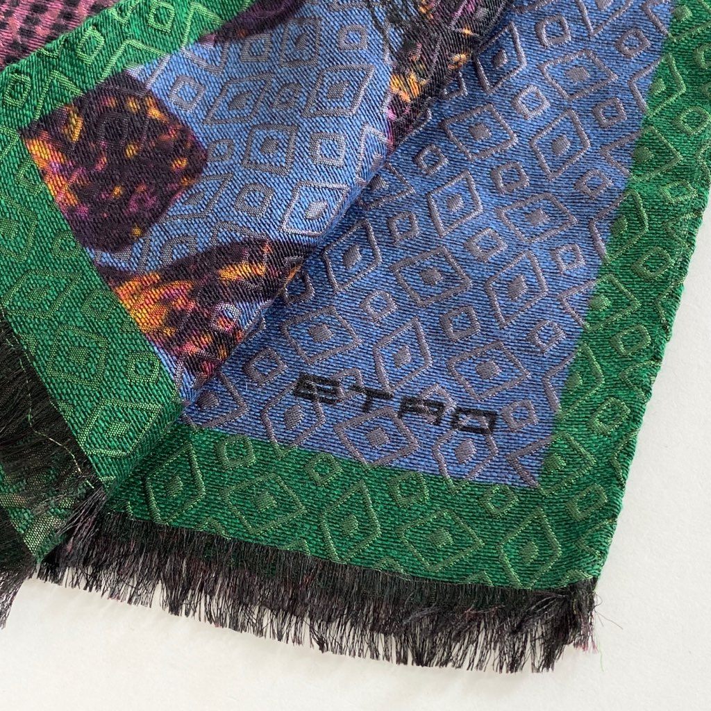 40h8-4 《美品》 ETRO エトロ イタリア製 シルク混 大判ストール マフラー 総柄 マルチカラー ユニセックス