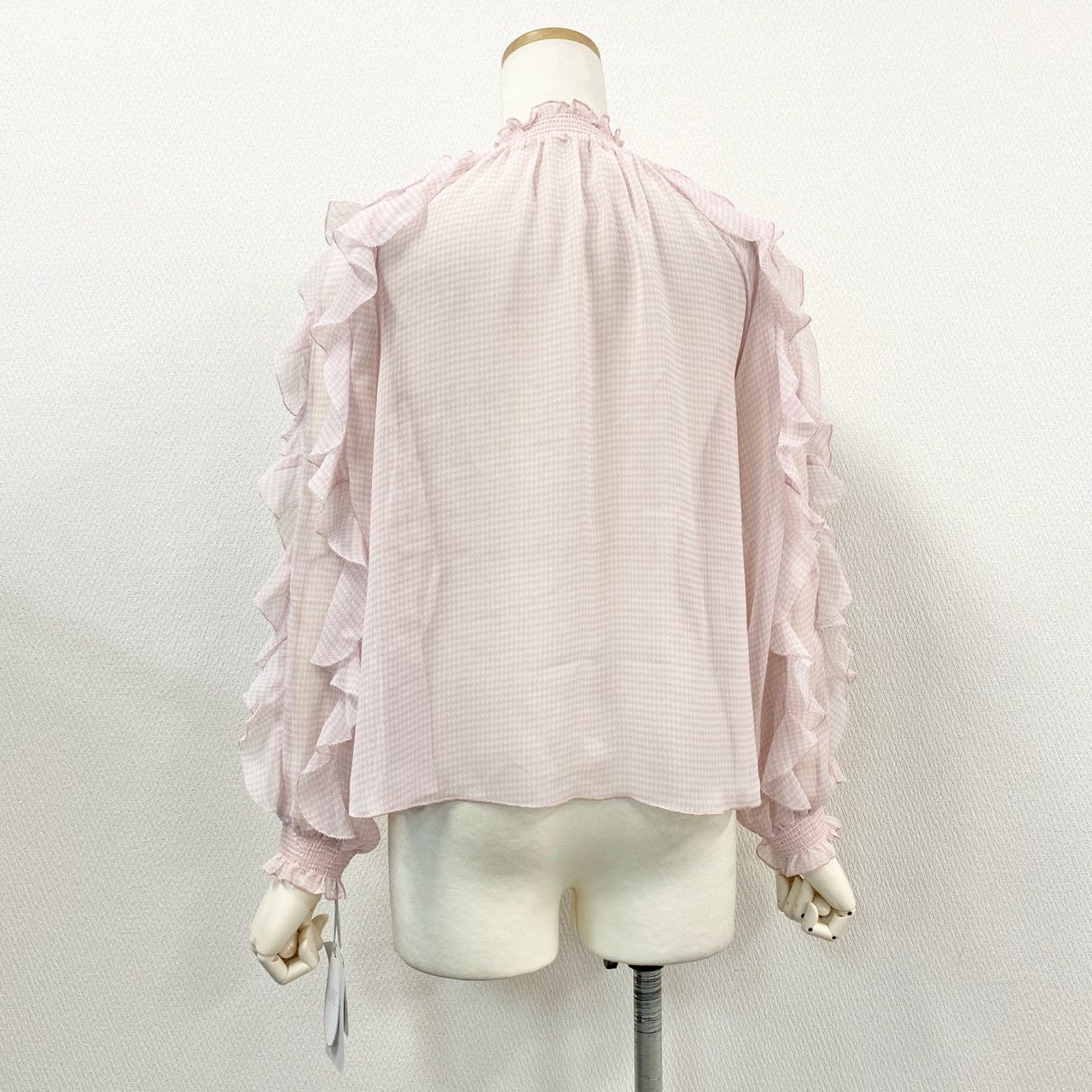74l25 《新品タグ付き》 CELFORD セルフォード フリルシアーシャツ 長袖ブラウス トップス 千鳥格子 CWFB214116 サイズ36 ピンク ポリエステル100% レディース