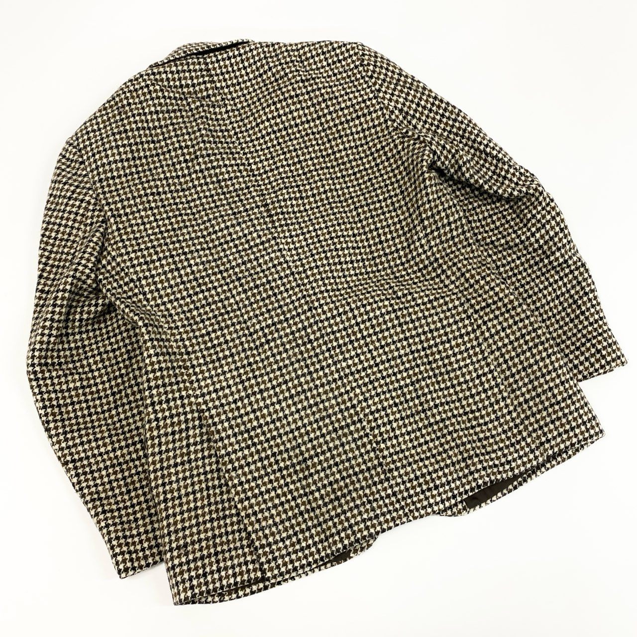 17e7 【英国製】DUNN&CO. HARRIS TWEED ハリスツイード 千鳥格子 クルミ釦 2B ツイードジャケット テーラードジャケット サイズS42 ベージュ系 メンズ 男性用