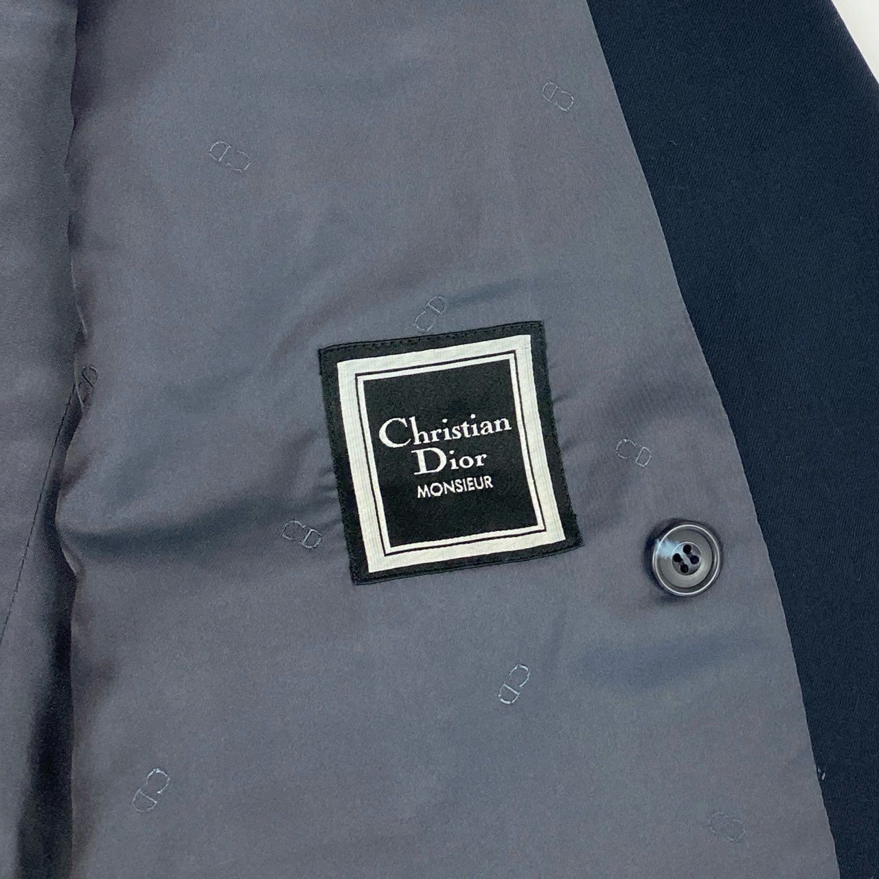 24i25 Christian Dior クリスチャンディオール ダブルスーツ セットアップ 裏地CDロゴ オールド サイズ101-91-180 ダークネイビー ウール メンズk02i