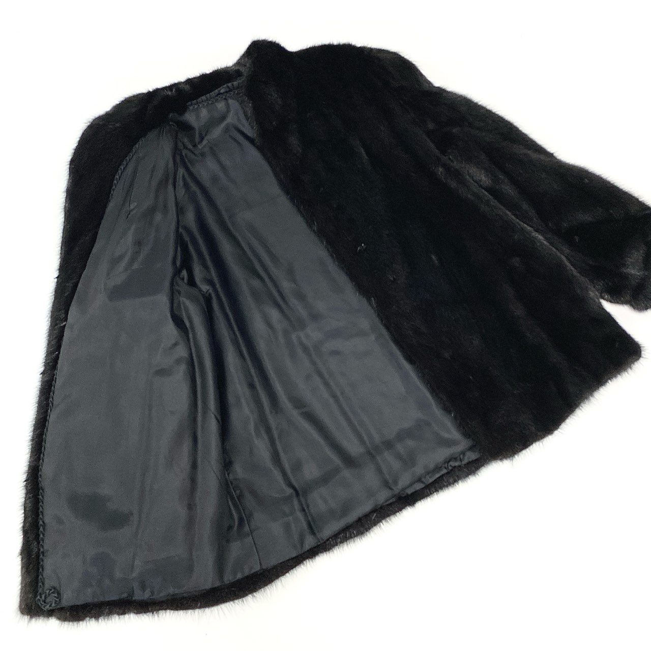15f27 《美品》 毛皮コート ダークミンク DARK MINK 15 ブラック 本毛皮 リアルファー