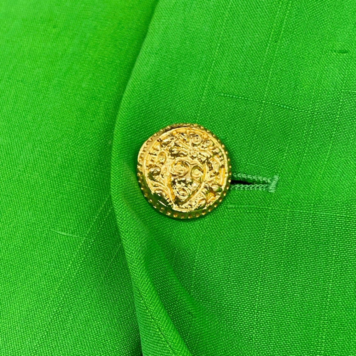 85f23 GIANNI VERSACE ジャンニ ヴェルサーチ 金ボタン テーラードジャケット 48 グリーン 画像参照 ブレザー レトロ ヴィンテージ VINTAGE