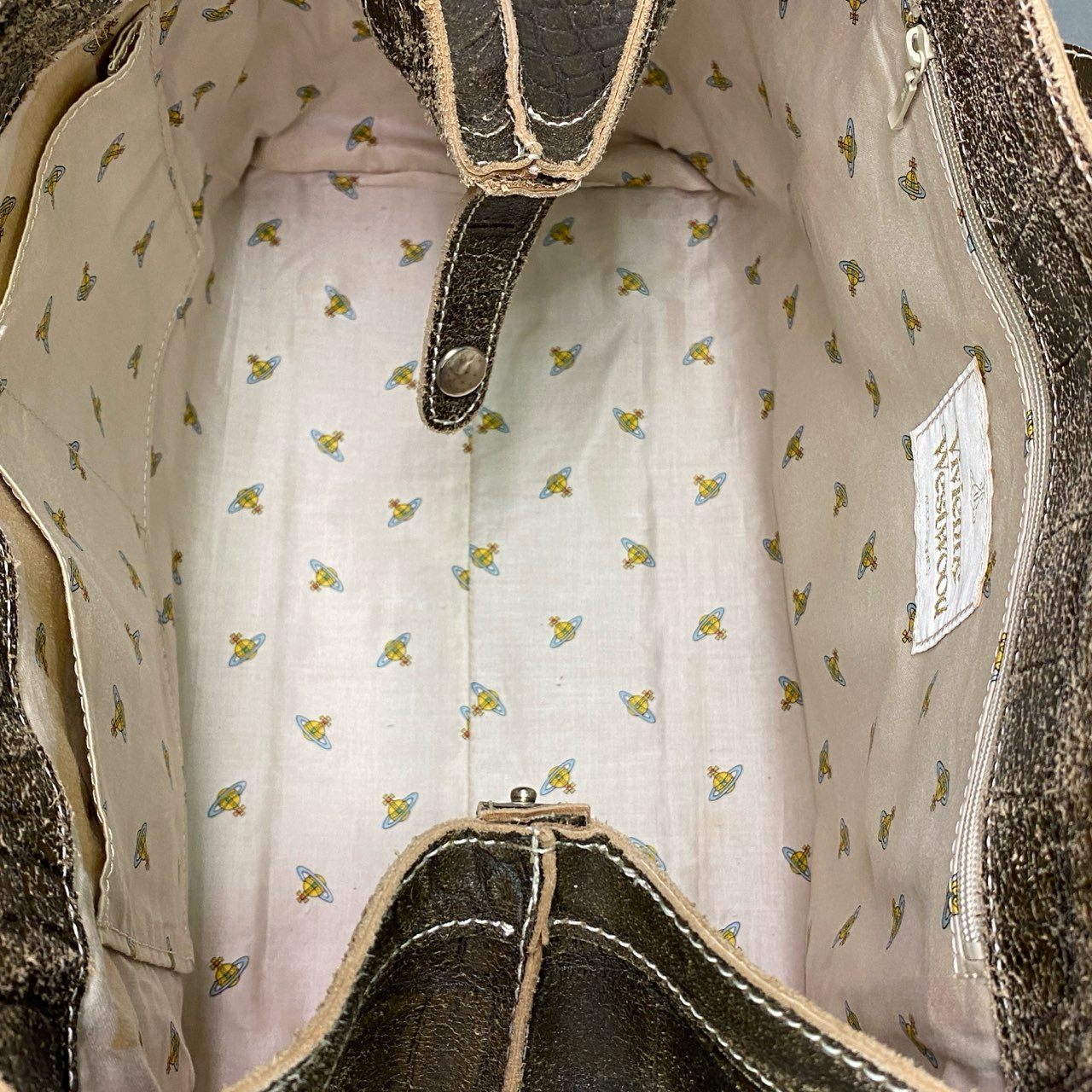 Ac6 Vivienne Westwood ヴィヴィアン ウェストウッド ORB オーブアイコン クラックレザー トートバッグ ブラウン Leather ショルダーバッグ クロコ型押し カバン 保存袋付属