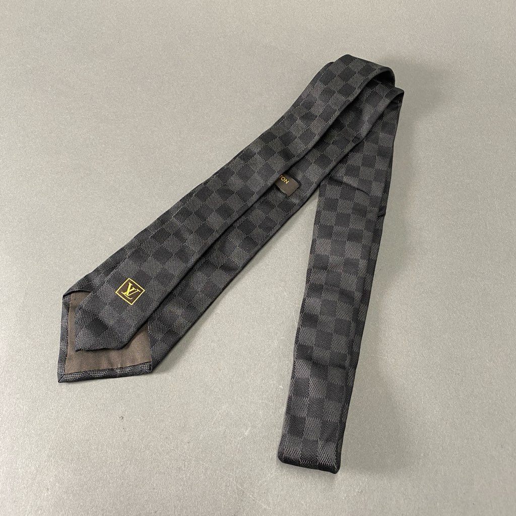 i105 LOUIS VUITTON ルイヴィトン ダミエ ネクタイ ブラック SILK 100% イタリア製 ビジネス フォーマル