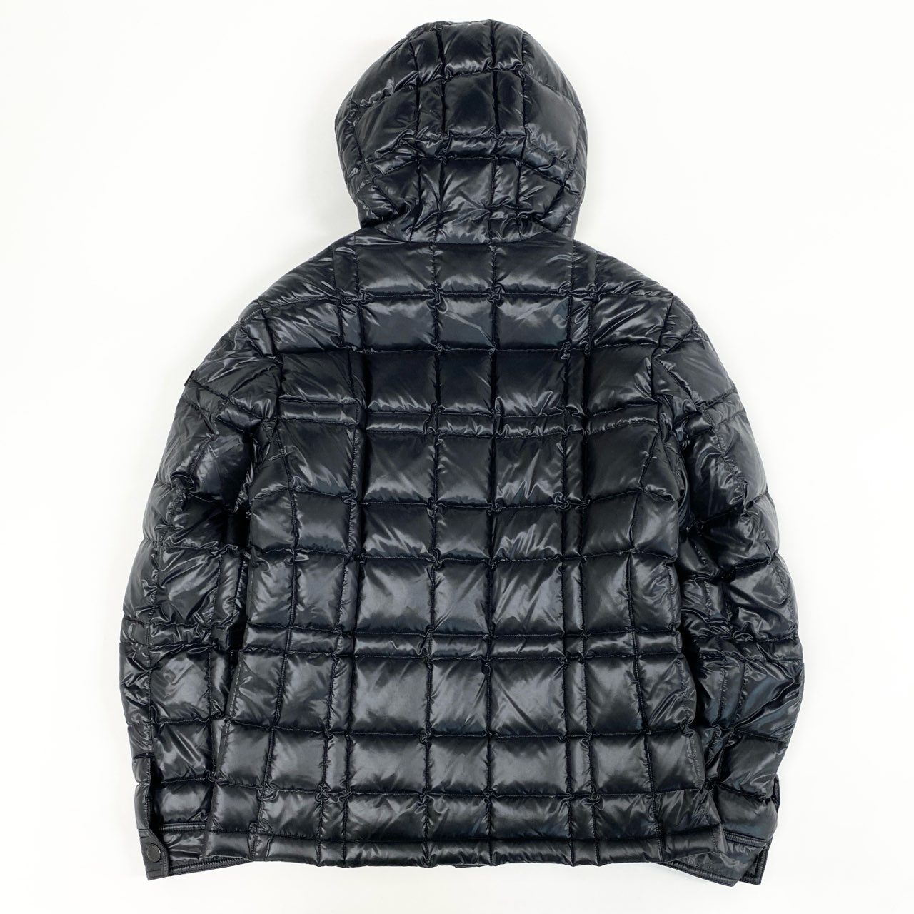 36d8 BLACK LABEL CRESTBRIDGE ブラックレーベル クレストブリッジ ダウンジャケット フード付き ジップアップ 袖ロゴワッペン L ブラック